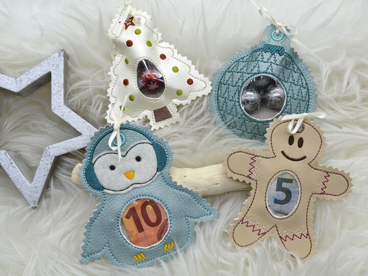 Stickdatei Füllobjekte Weihnachten Pinguin Lebkuchenmännchen Tannenbaum