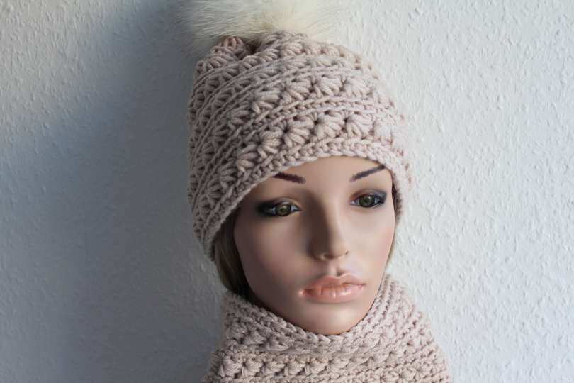 "Polarstern" Bommelmütze&Kragenschal häkeln PDF-Anleitung