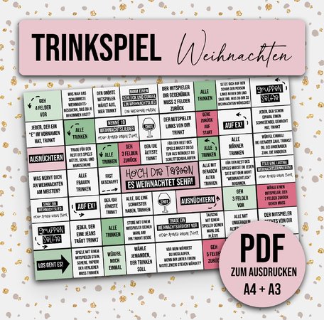 Trinkspiel WEIHNACHTEN Brettspiel zum Ausdrucken DOWNLOAD