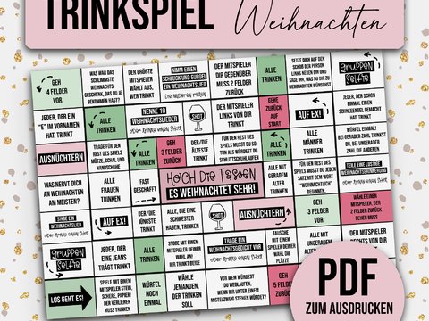 Trinkspiel WEIHNACHTEN Brettspiel zum Ausdrucken DOWNLOAD