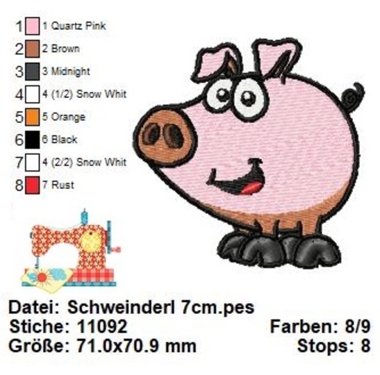 Stickdatei Schweinchen, digitales Stickmuster süßes Schweinchen