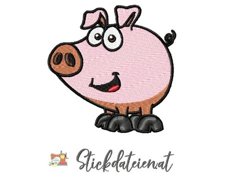 Stickdatei Schweinchen, digitales Stickmuster süßes Schweinchen