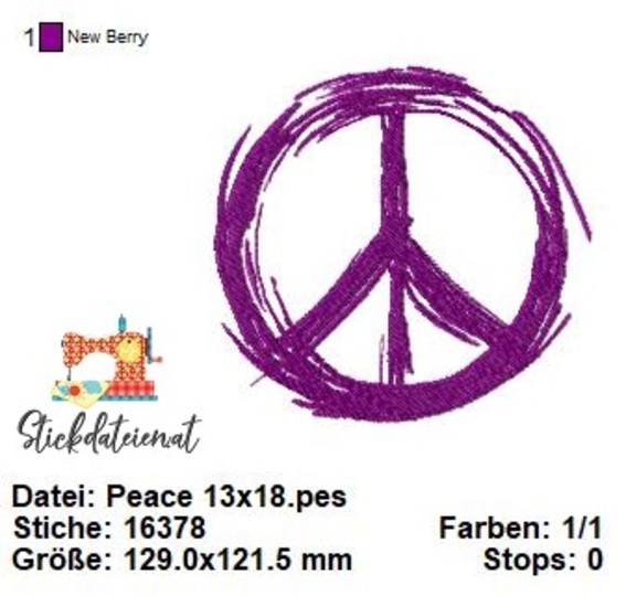 Stickdatei Peace, digitales Stickmuster Frieden, Peace Stickvorlage 10x10