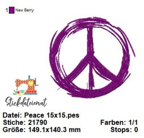 Stickdatei Peace, digitales Stickmuster Frieden, Peace Stickvorlage 10x10