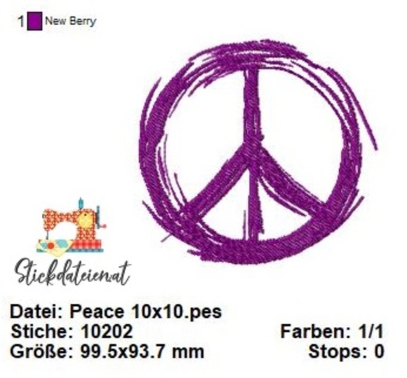 Stickdatei Peace, digitales Stickmuster Frieden, Peace Stickvorlage 10x10