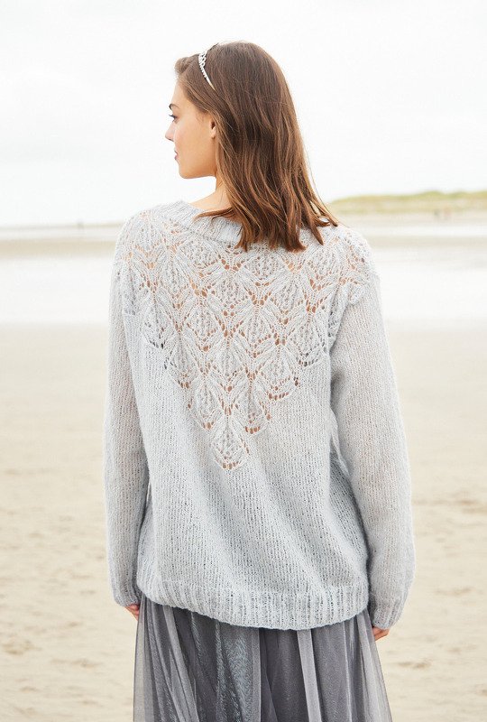 Pulli mit Ajourmusterpasse in Hellgrau - Bild 3