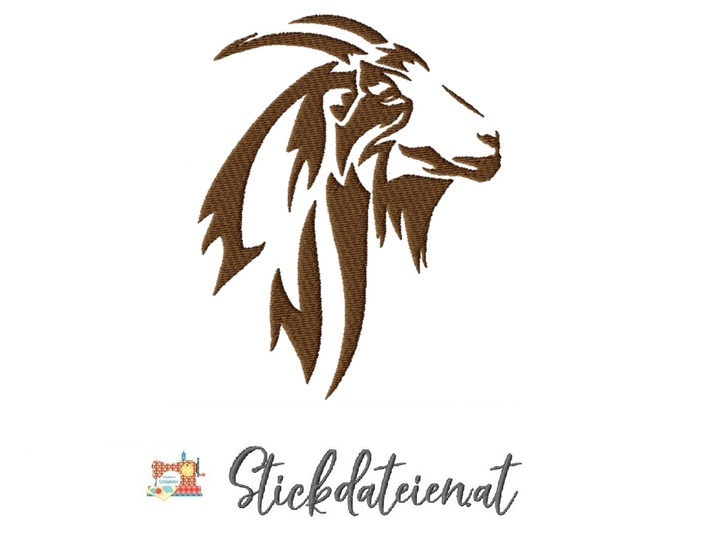 Stickdatei Ziegenkopf, digitales Stickmuster, Ziege Stickvorlage 10x10