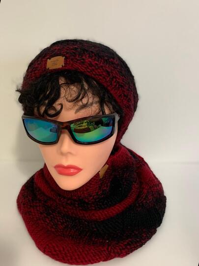 Knit Hat and Cowl Set, basket weave design, easy beginner knit, unisex