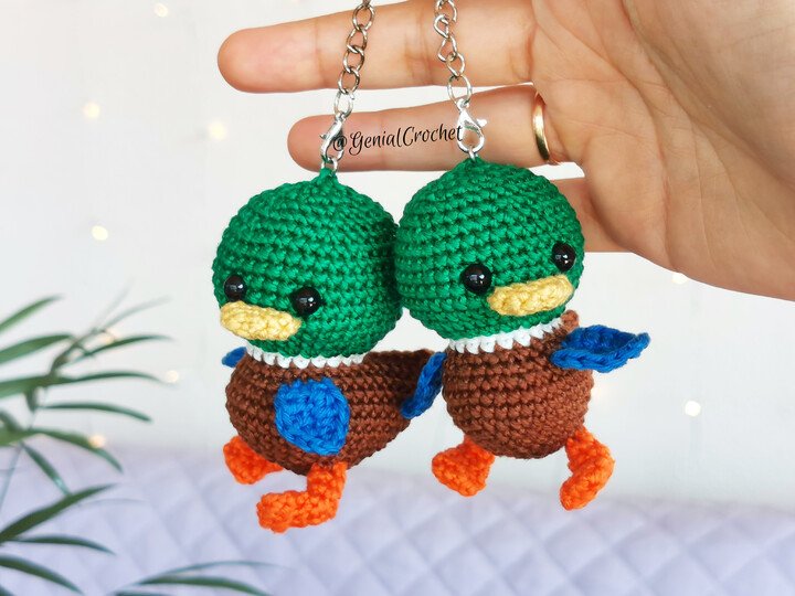 No Sew Amigurumi Pattern - Baby Mallard Duck Crochet Keychain