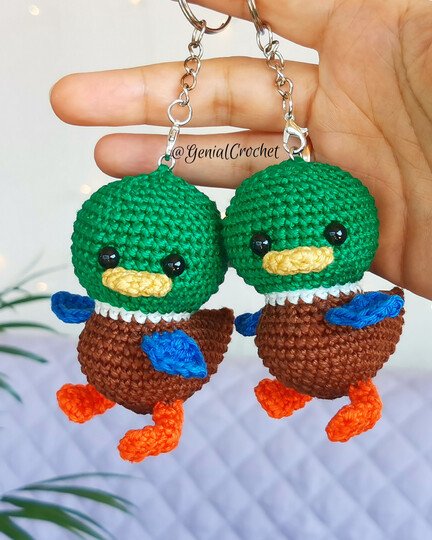 No Sew Amigurumi Pattern - Baby Mallard Duck Crochet Keychain