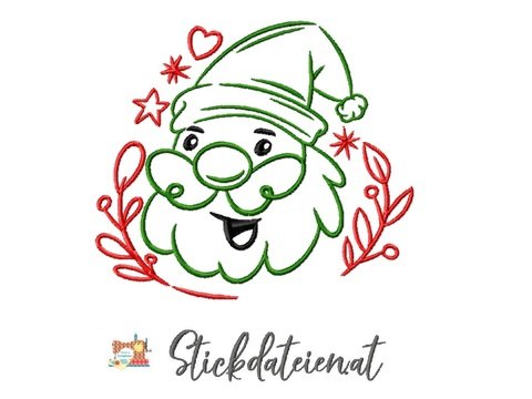 Santa Stickdatei, Weihnachtliche digitale Stickvorlage in 3 Größen