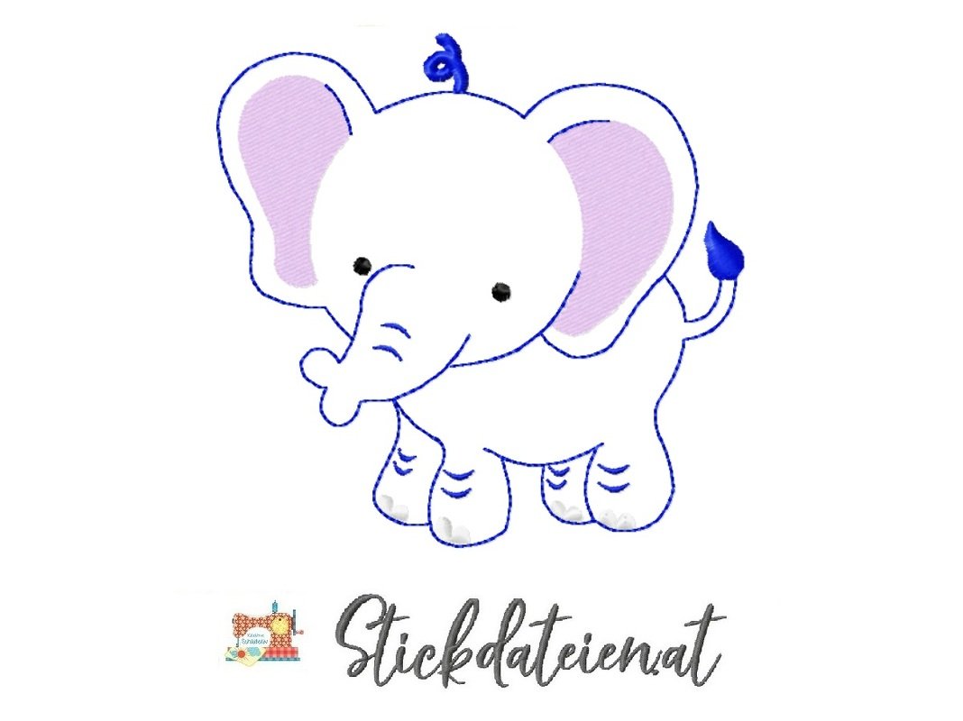 Stickdatei Elefant, digitales Stickmuster Tiere, Doodle Stickvorlage 10x10