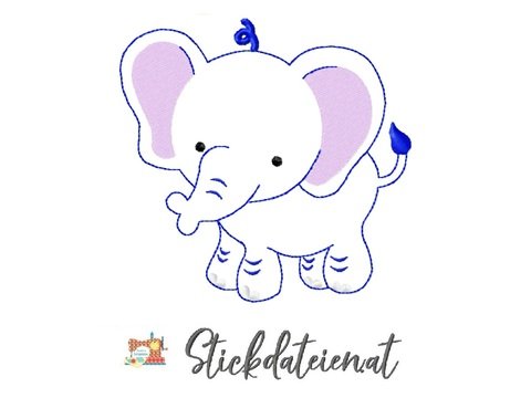 Stickdatei Elefant, digitales Stickmuster Tiere, Doodle Stickvorlage 10x10