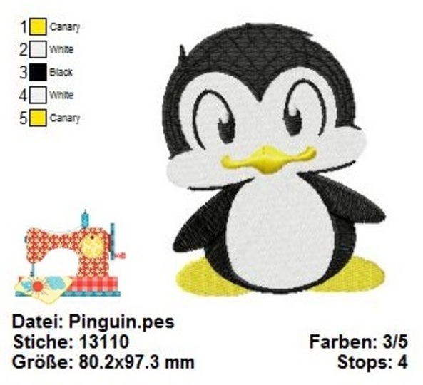 Stickdatei Pinguin, digitales Stickmuster Tiere, Pinguin Baby Stickvorlage