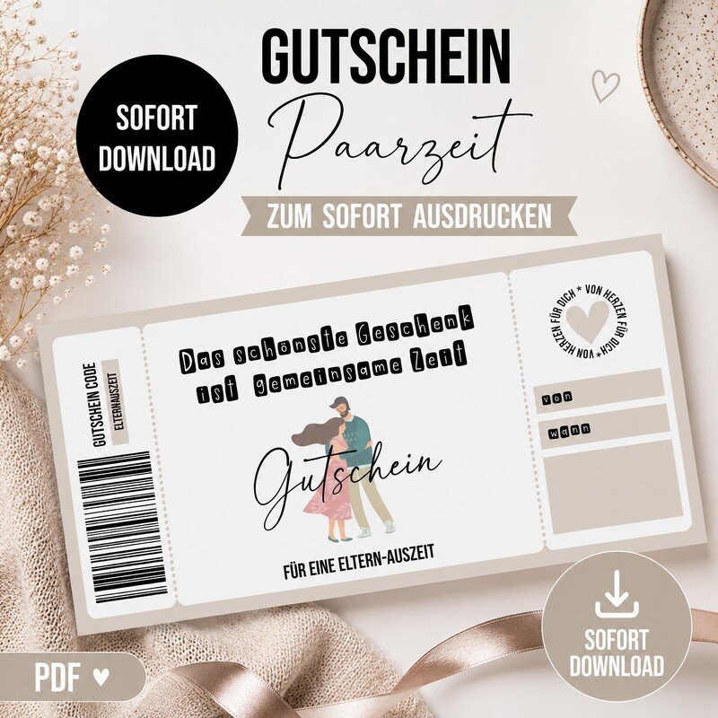 Gutschein zum Ausdrucken ELTERN-AUSZEIT digitale Datei Gutschein DOWNLOAD