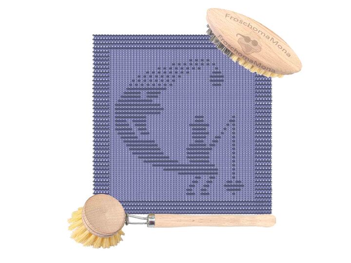 Strickmotiv Deckchen Spültuch „ Mann im Mond “ Angler angelt süße Träume