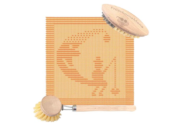 Strickmotiv Deckchen Spültuch „ Mann im Mond “ Angler angelt süße Träume