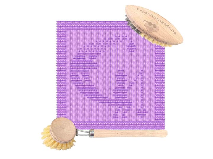 Strickmotiv Deckchen Spültuch „ Mann im Mond “ Angler angelt süße Träume