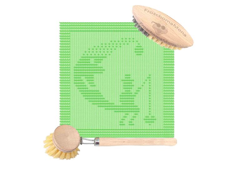 Strickmotiv Deckchen Spültuch „ Mann im Mond “ Angler angelt süße Träume