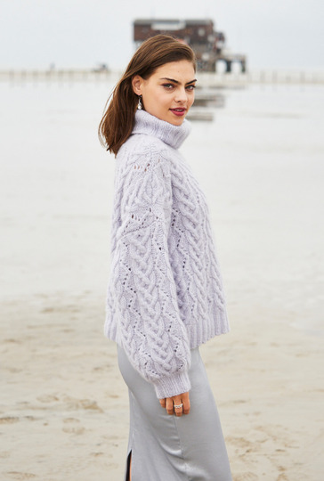 Pulli mit Zopf- und Ajourmuster in hellem Mauve