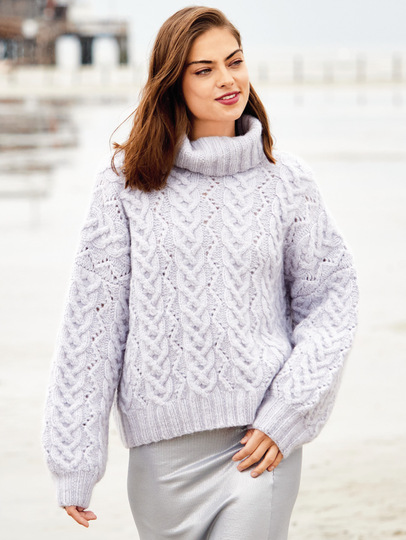 Pulli mit Zopf- und Ajourmuster in hellem Mauve