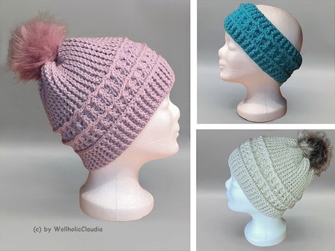 Häkelanleitung -Set Mütze, Stirnband oder Loop "Bugwelle" alle Größen