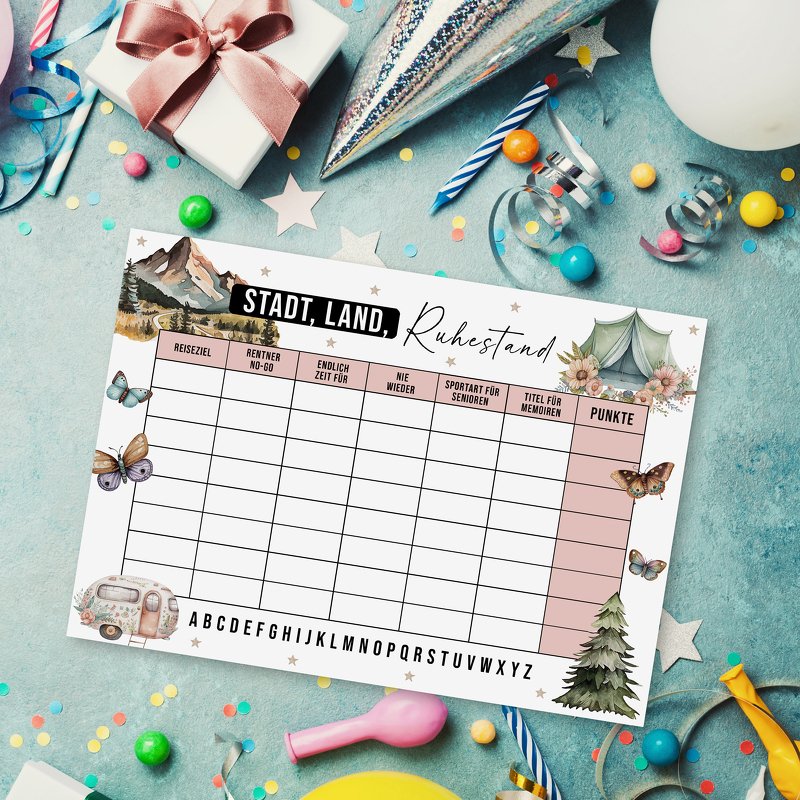 STADT, LAND, RUHESTAND Vorlage Stadt, Land, Fluss Spiel Ruhestand Geschenk - Bild 6
