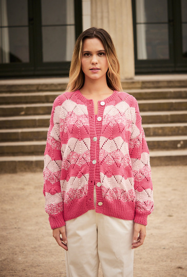 Jacke mit Ajourmuster in Rosa und Pink