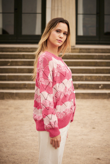 Jacke mit Ajourmuster in Rosa und Pink