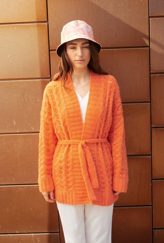 Jacke mit Ajourmuster in Orange - Bild 3