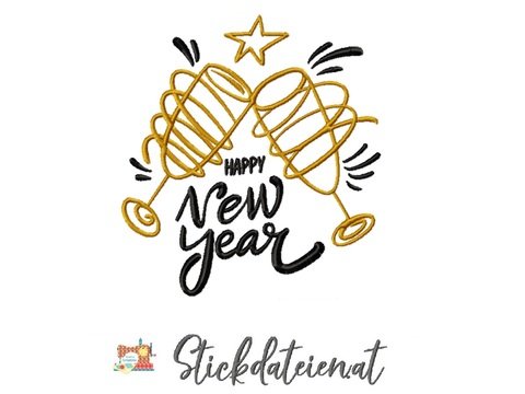 Stickdatei Cheers, Prost Stickdatei 10x10, digitales Stickmuster Silvester