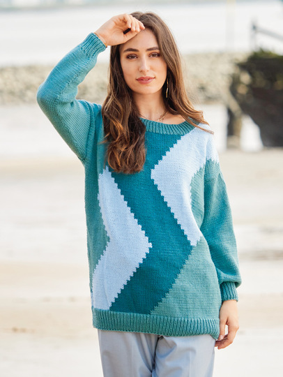 Intarsienpulli in Petrol und Mint