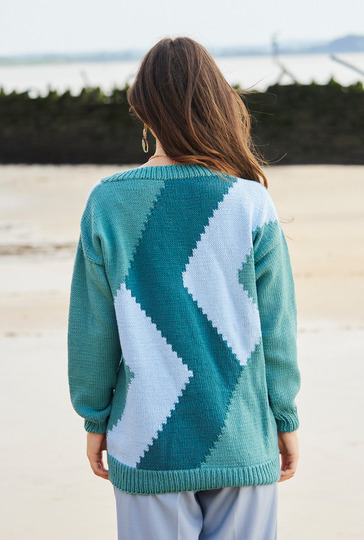 Intarsienpulli in Petrol und Mint