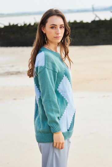 Intarsienpulli in Petrol und Mint