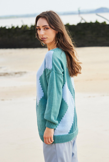 Intarsienpulli in Petrol und Mint