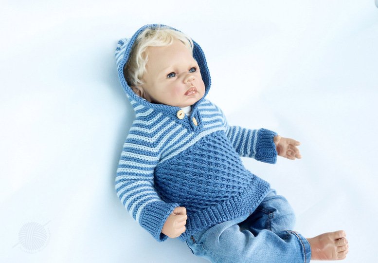 2 PDFs Spar-Set: Babypullover & Socken "Kai" (Spiralmuster, Gr. 50-128/116)