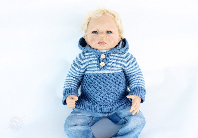 2 PDFs Spar-Set: Babypullover & Socken "Kai" (Spiralmuster, Gr. 50-128/116)