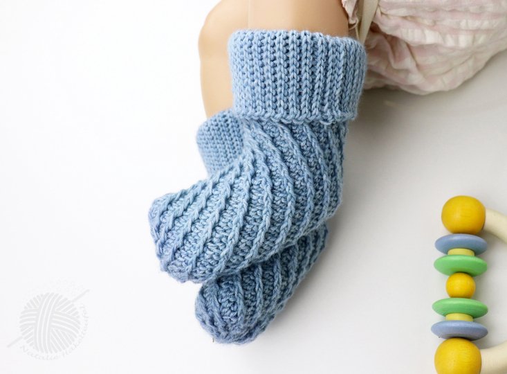 2 PDFs Spar-Set: Babypullover & Socken "Kai" (Spiralmuster, Gr. 50-128/116)