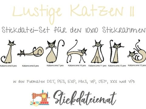 Katzen Stickdatei, Niedliche Katzen Stickmuster, Maschinensticken