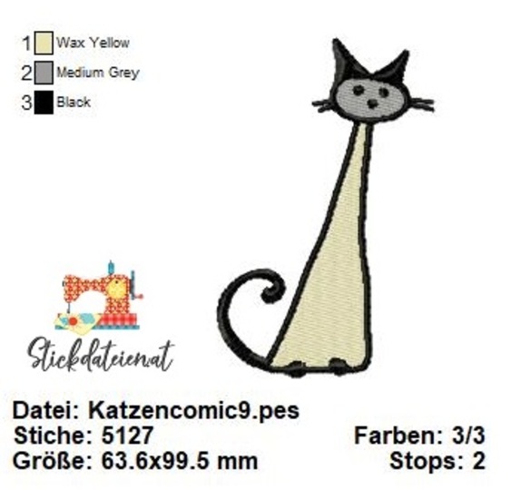 Katzen Stickdatei, Niedliche Katzen Stickmuster, Maschinensticken