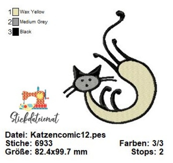 Katzen Stickdatei, Niedliche Katzen Stickmuster, Maschinensticken