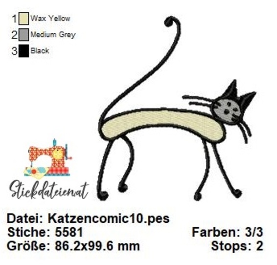 Katzen Stickdatei, Niedliche Katzen Stickmuster, Maschinensticken