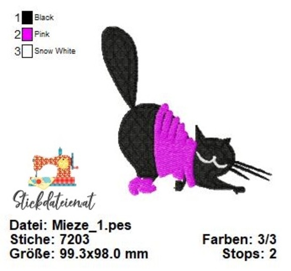 Katzen Stickdatei, Coole Katzen Stickmuster, Maschinensticken, Download