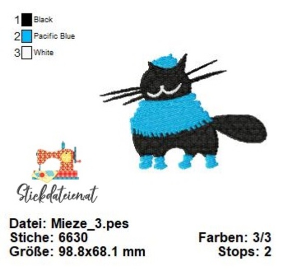 Katzen Stickdatei, Coole Katzen Stickmuster, Maschinensticken, Download