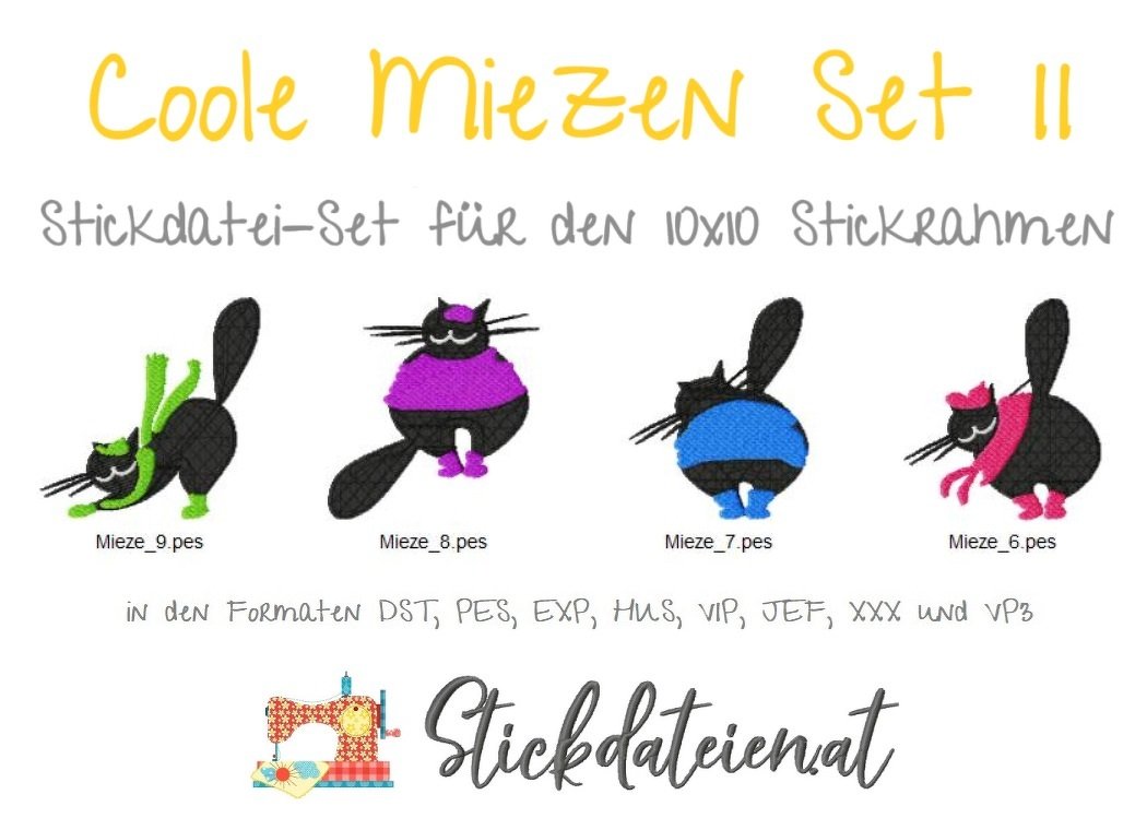 Katzen Stickdatei, Coole Katzen Stickmuster, Maschinensticken, Download