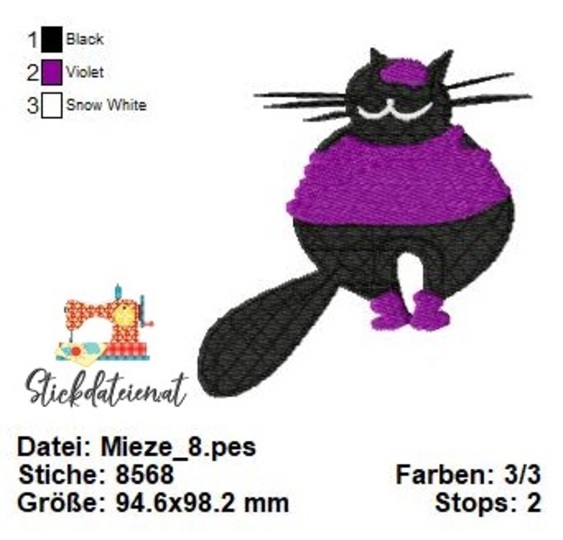 Katzen Stickdatei, Coole Katzen Stickmuster, Maschinensticken, Download