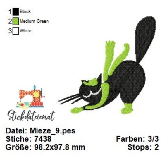Katzen Stickdatei, Coole Katzen Stickmuster, Maschinensticken, Download