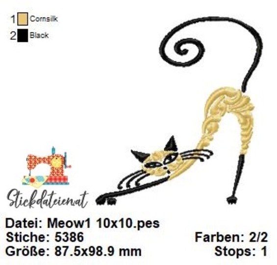 Katzen Stickdatei, elegante Katze Stickmuster, Sofortdownload Stickdatei