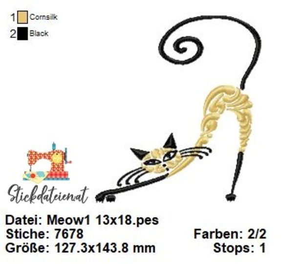 Katzen Stickdatei, elegante Katze Stickmuster, Sofortdownload Stickdatei