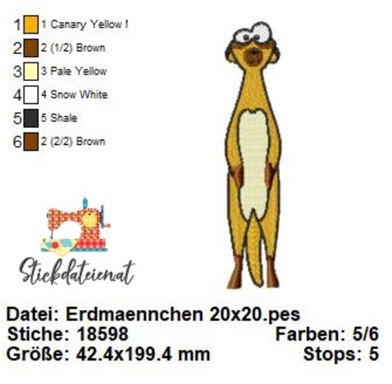 Erdmännchen Stickdatei, Niedliches Erdmännchen Stickmotiv in 3 Größen